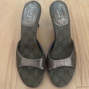 Gucci Women's Bronze Monogram Mules